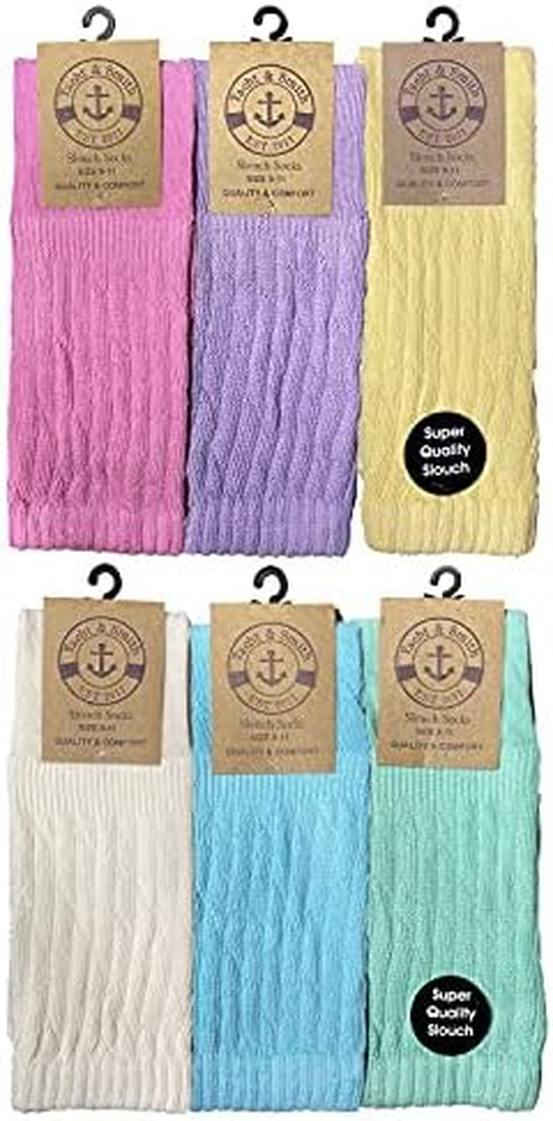 6 Pairs Women'S Scrunched Slouch Socks, Cotton Boot Socks Bulk Pack for Everyday Comfort & Style, Size 9-11