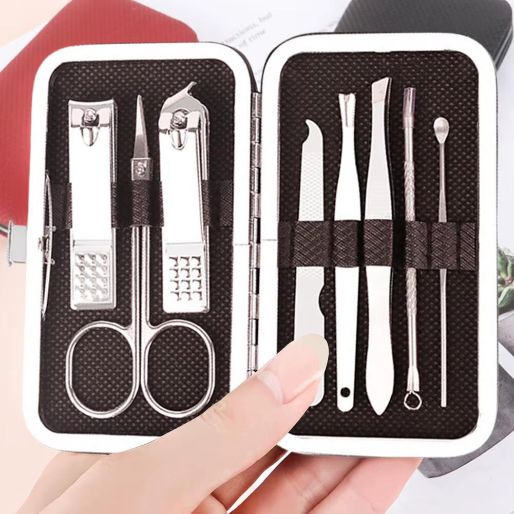 8Pcs Nail Clipper Set Professional Stainless Steel Manicure Pedicure Kit with Case Nail Clippers Files Tweezers Ear Picks