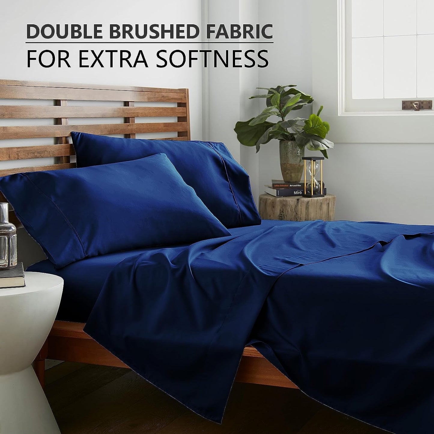 4 Piece Full Size Bedding Sheets and Pillowcases Set - Ultra Soft Microfiber - Breathable, Wrinkle Free, Easy Care, Durable, Oeko-Tex Certified Sheet Set (Full, Navy)
