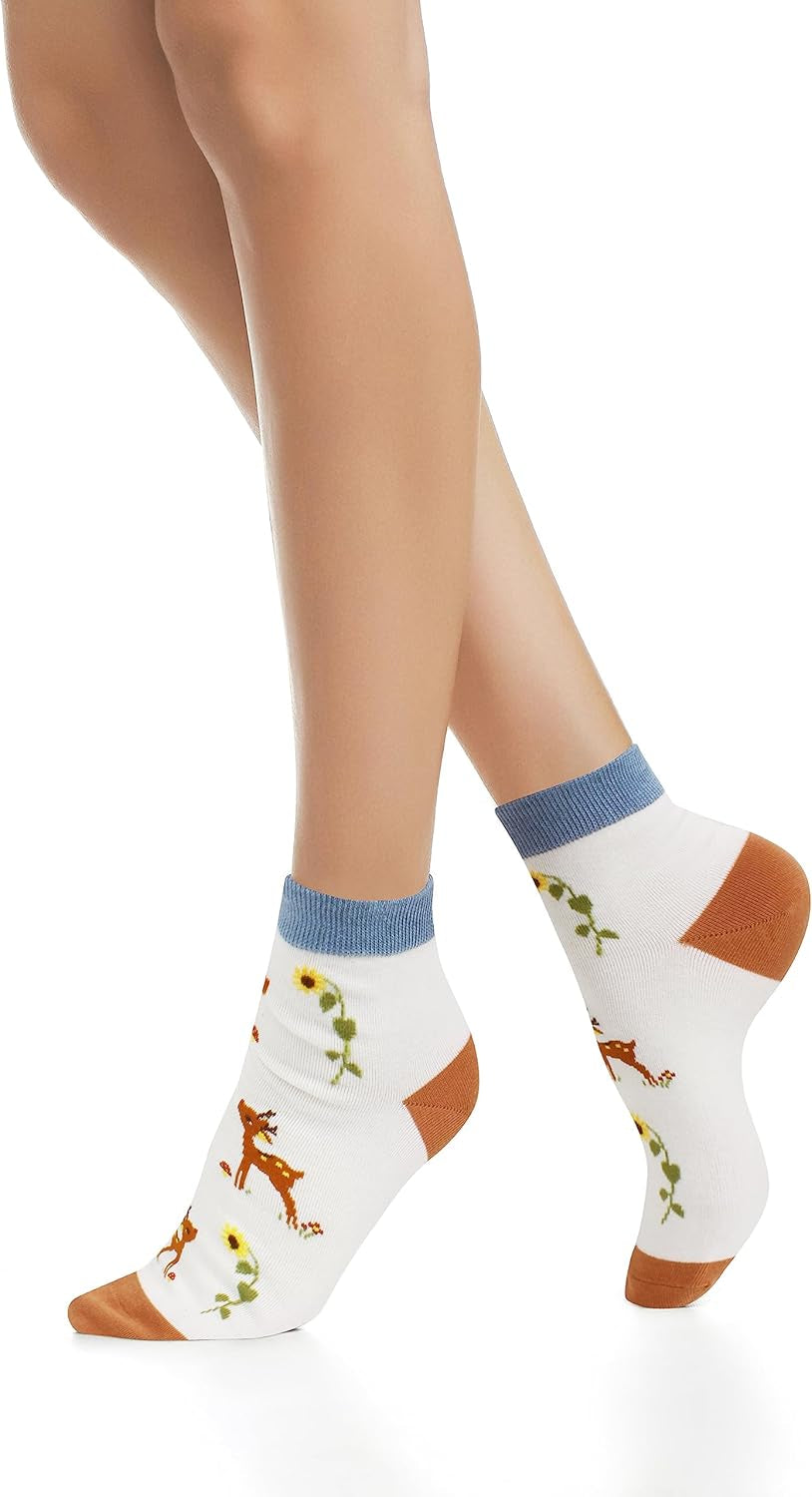 Ankle Socks for Women Girls Fun Novelty Animal Floral Pattern Low Cut Liner Socks Cute Cotton Casual Socks