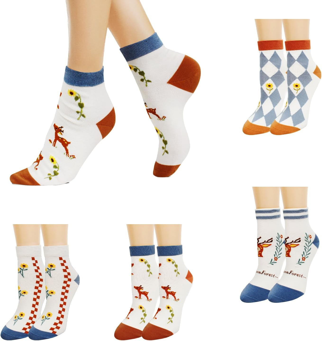 Ankle Socks for Women Girls Fun Novelty Animal Floral Pattern Low Cut Liner Socks Cute Cotton Casual Socks