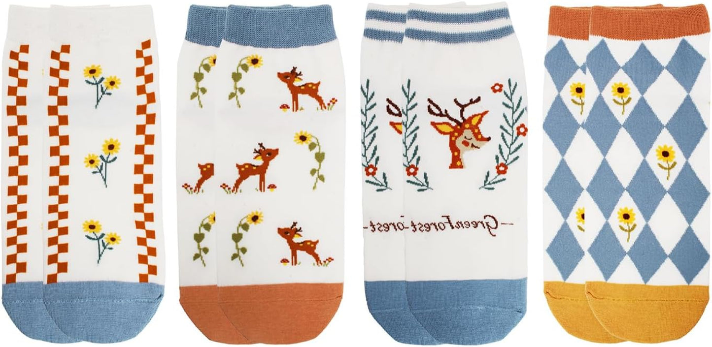 Ankle Socks for Women Girls Fun Novelty Animal Floral Pattern Low Cut Liner Socks Cute Cotton Casual Socks