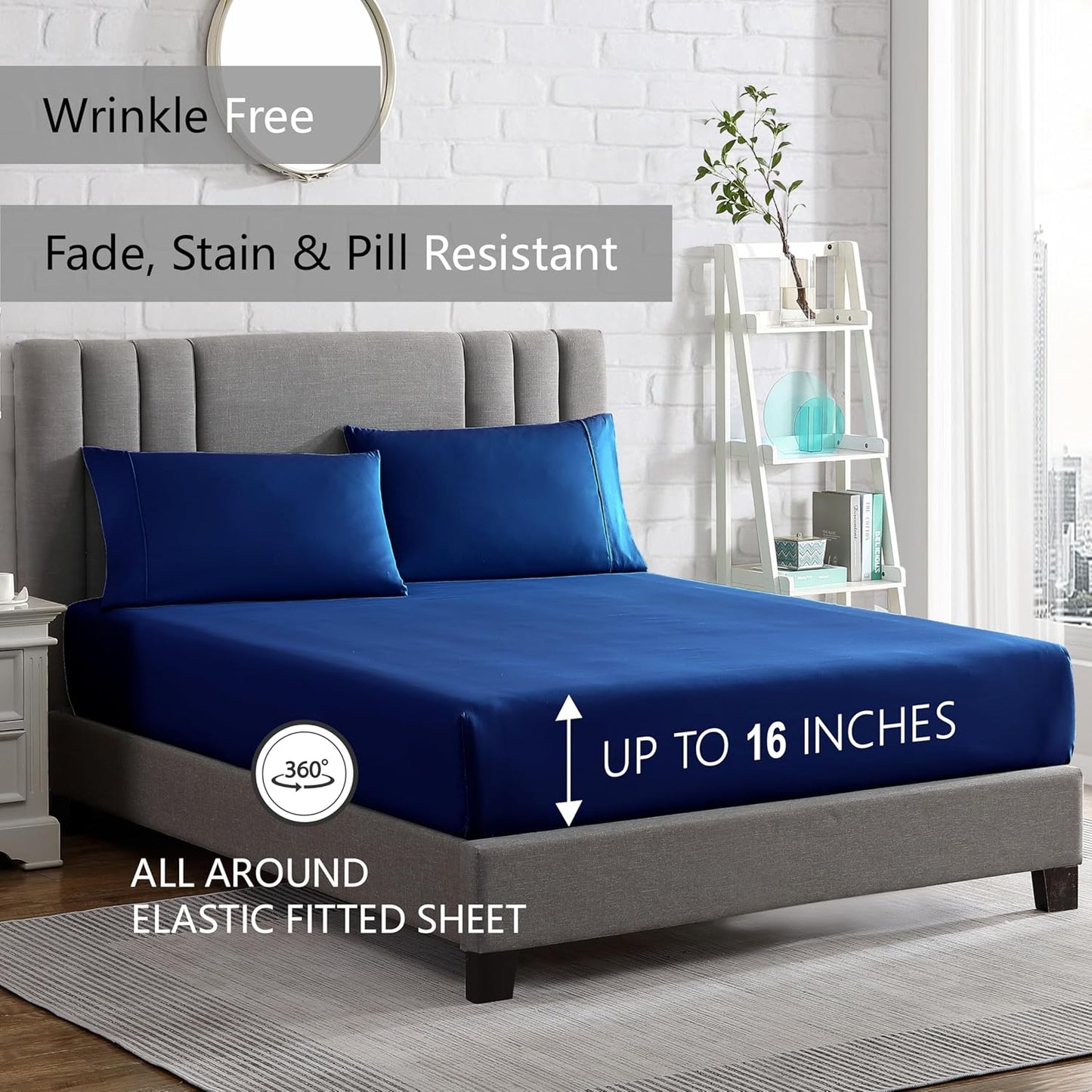 4 Piece Full Size Bedding Sheets and Pillowcases Set - Ultra Soft Microfiber - Breathable, Wrinkle Free, Easy Care, Durable, Oeko-Tex Certified Sheet Set (Full, Navy)