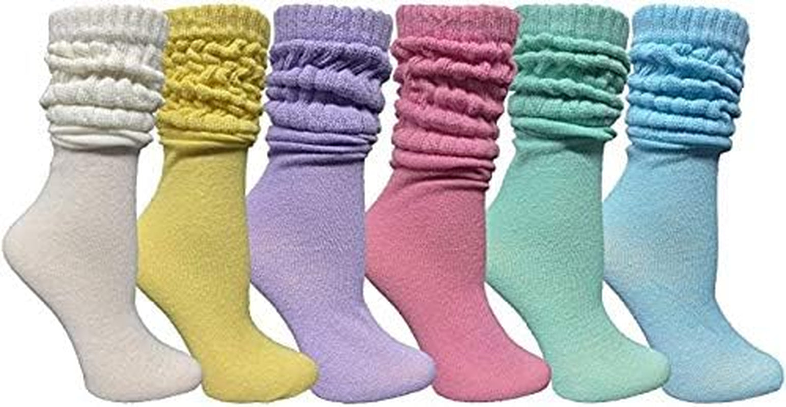 6 Pairs Women'S Scrunched Slouch Socks, Cotton Boot Socks Bulk Pack for Everyday Comfort & Style, Size 9-11