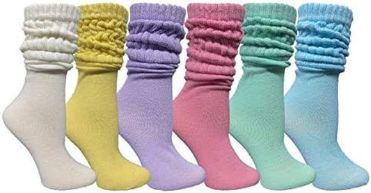 6 Pairs Women'S Scrunched Slouch Socks, Cotton Boot Socks Bulk Pack for Everyday Comfort & Style, Size 9-11