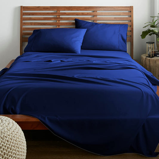 4 Piece Full Size Bedding Sheets and Pillowcases Set - Ultra Soft Microfiber - Breathable, Wrinkle Free, Easy Care, Durable, Oeko-Tex Certified Sheet Set (Full, Navy)