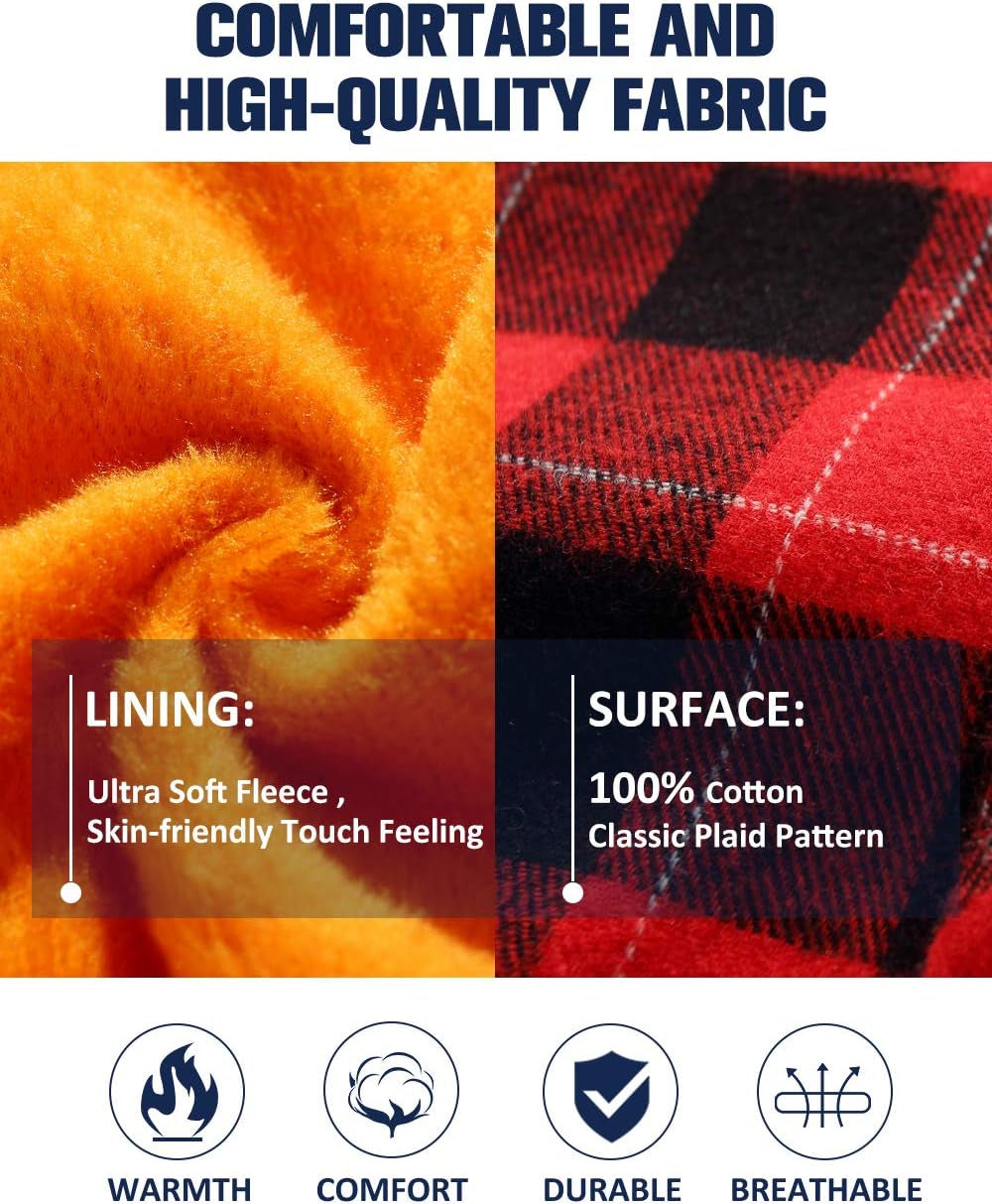 -Flannel-Shirt-For-Men-Fleece Lined Shirt Long Sleeve Button down Flannel Jacket Plaid Casual