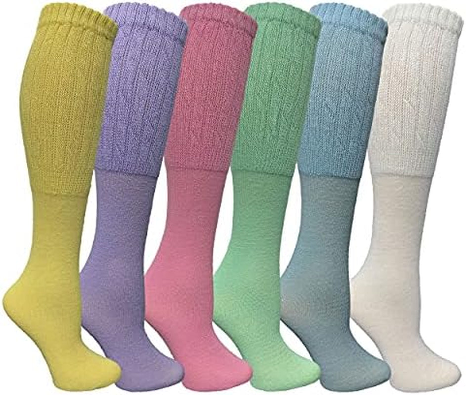 6 Pairs Women'S Scrunched Slouch Socks, Cotton Boot Socks Bulk Pack for Everyday Comfort & Style, Size 9-11