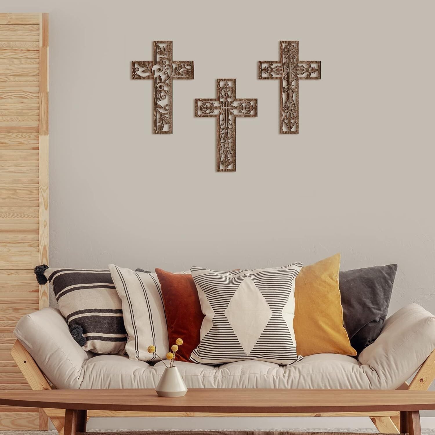 3 Pcs Wooden Wall Hanging Cross Handmade Antique Cross Hanging Decor Religious