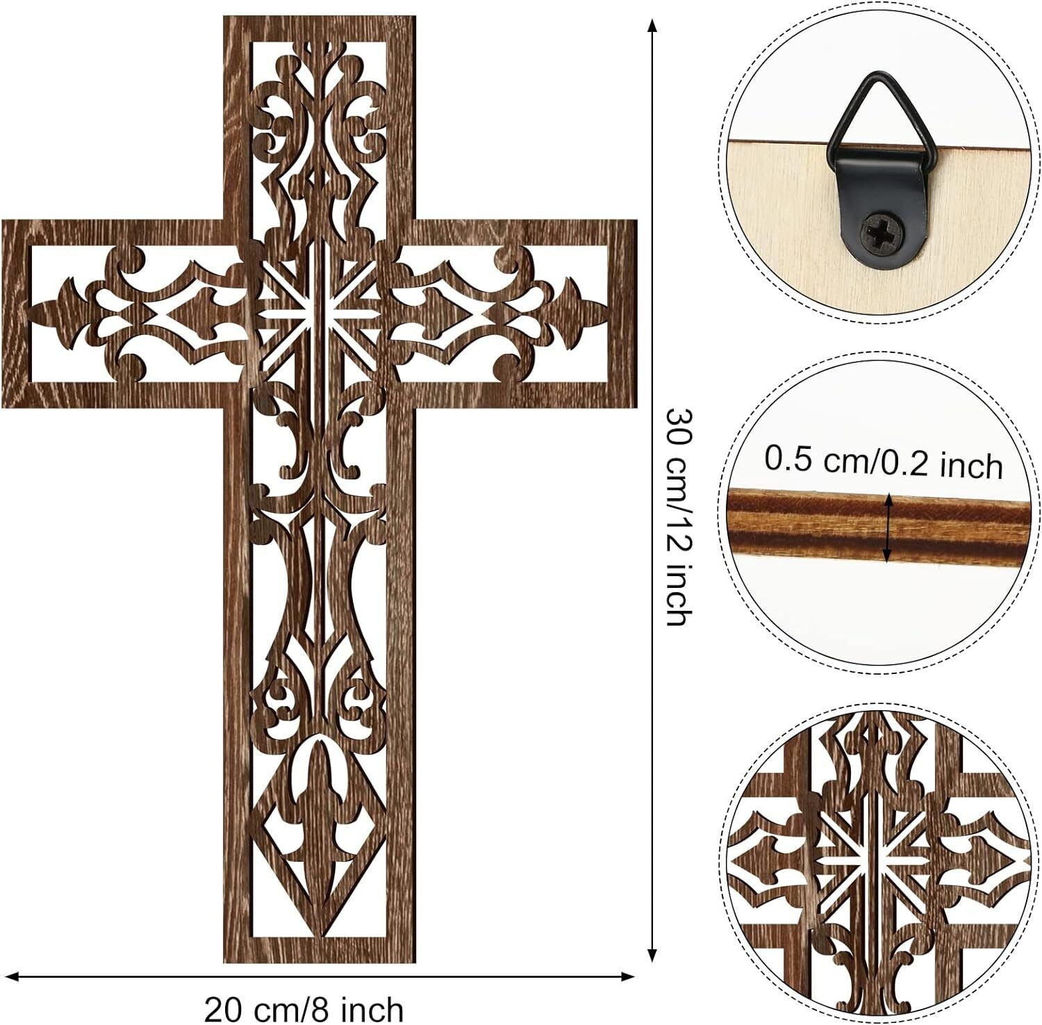 3 Pcs Wooden Wall Hanging Cross Handmade Antique Cross Hanging Decor Religious