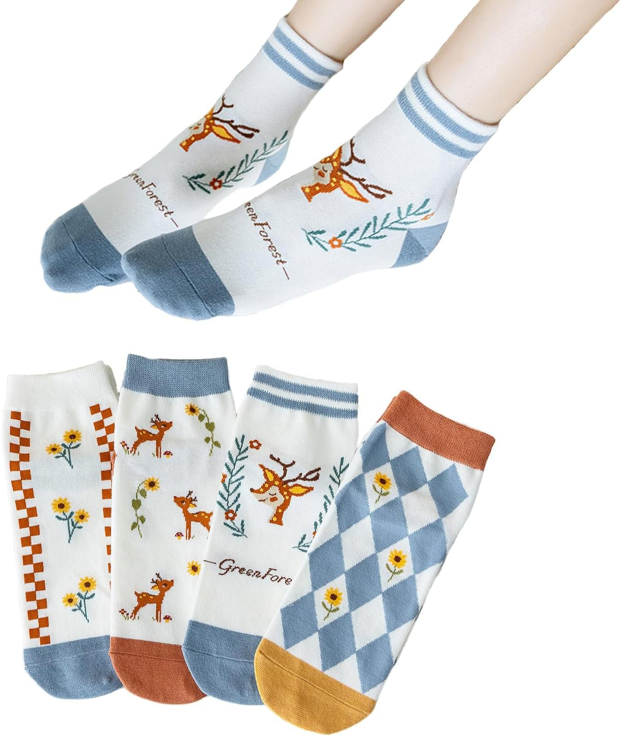 Ankle Socks for Women Girls Fun Novelty Animal Floral Pattern Low Cut Liner Socks Cute Cotton Casual Socks