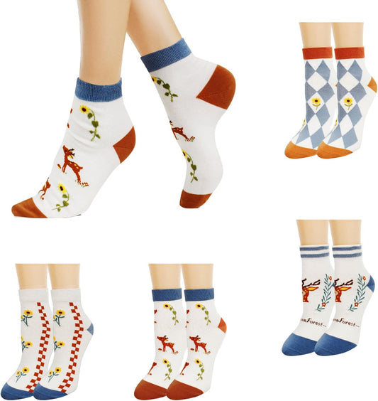 Ankle Socks for Women Girls Fun Novelty Animal Floral Pattern Low Cut Liner Socks Cute Cotton Casual Socks