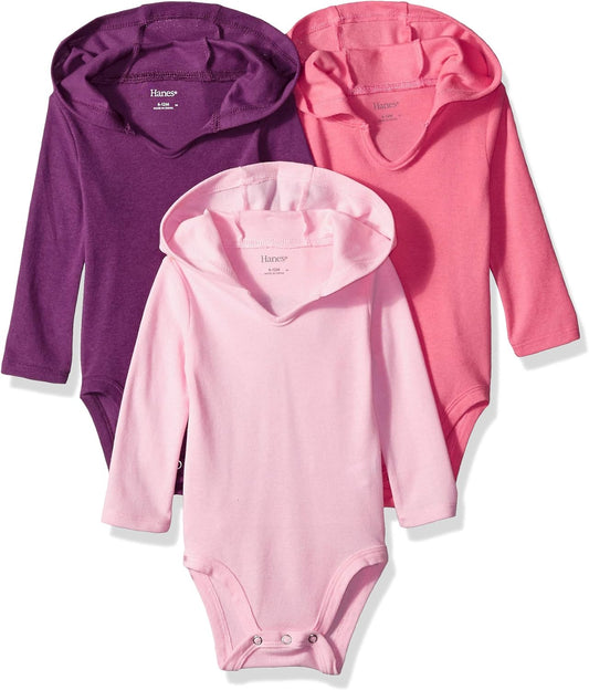 Baby and Toddler Ultimate Flexy Long Sleeve Bodysuit Hoodie (3 Pack)