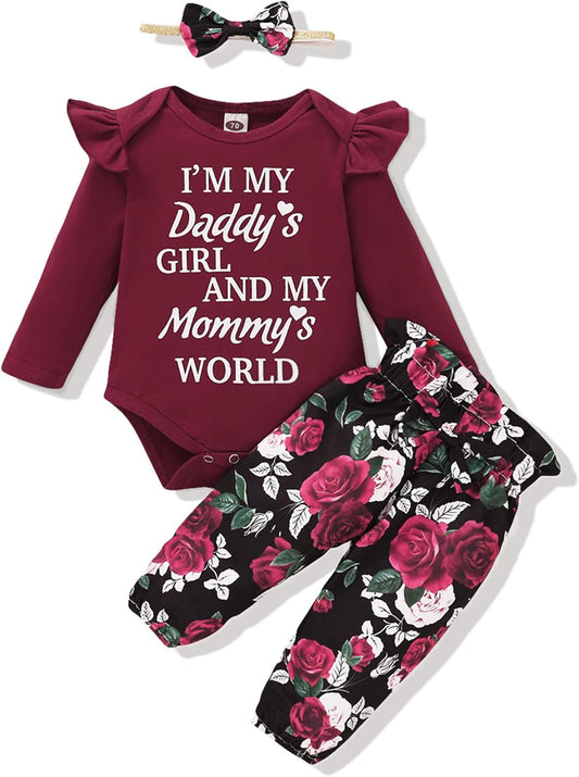 Baby Girl Clothes Toddler Girl Floral Ruffle Sleeve Shirt Pant Sets 3 Pieces Fall Winter Clothing for Girl Gifts 0-4T