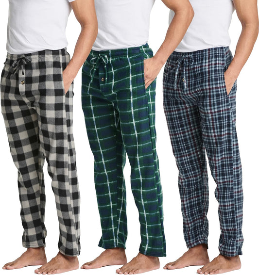 3 Pack: Mens Fleece Plaid Pajama Pants - Lounge Pajama Bottoms(Available in Big & Tall)