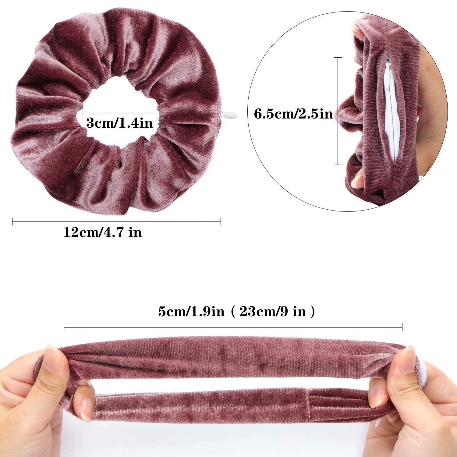 4 Packs Hair Scrunchies with Zipper Pocket Soft Elastic Hair Bands Hair Scrunchy Ties Ropes Hair