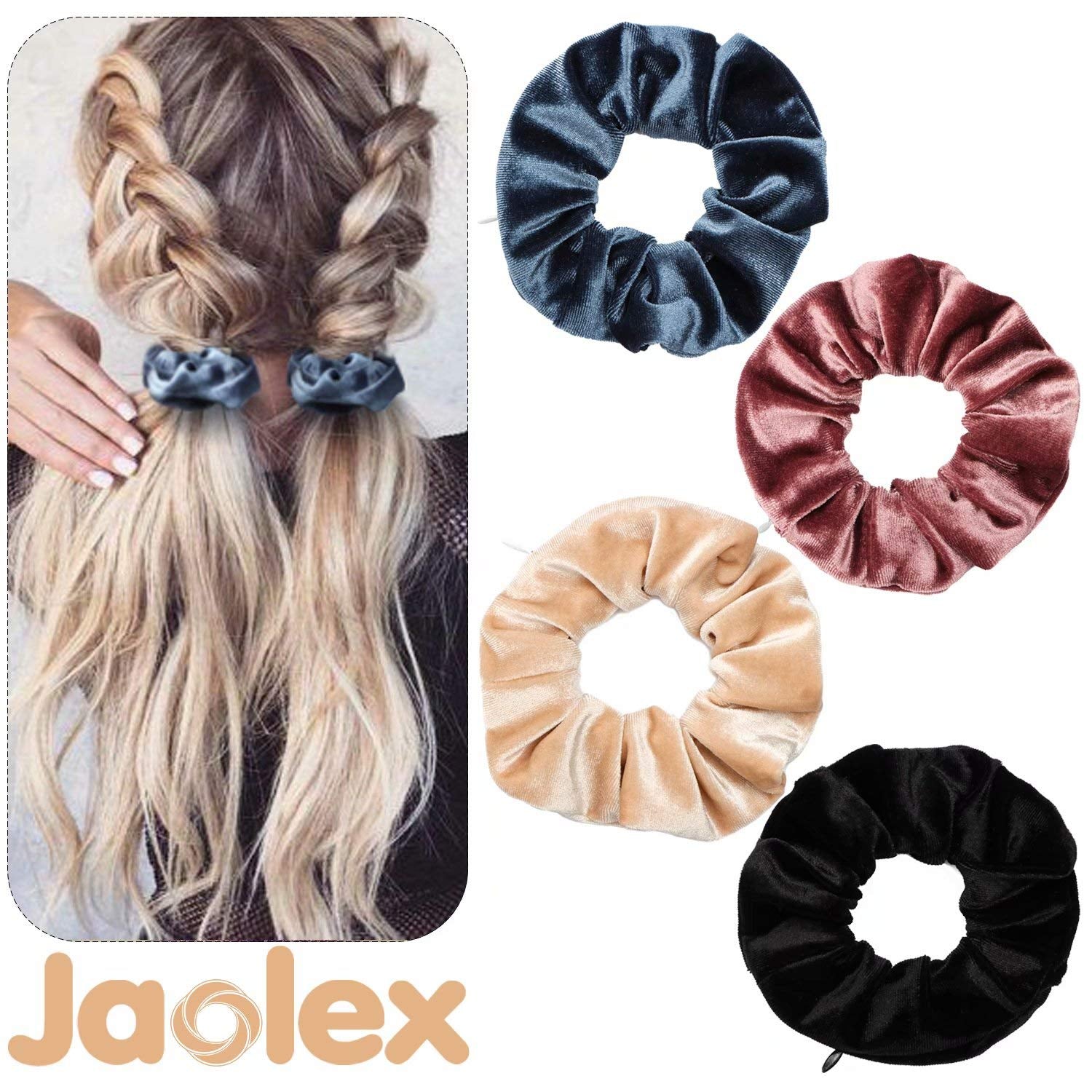 4 Packs Hair Scrunchies with Zipper Pocket Soft Elastic Hair Bands Hair Scrunchy Ties Ropes Hair