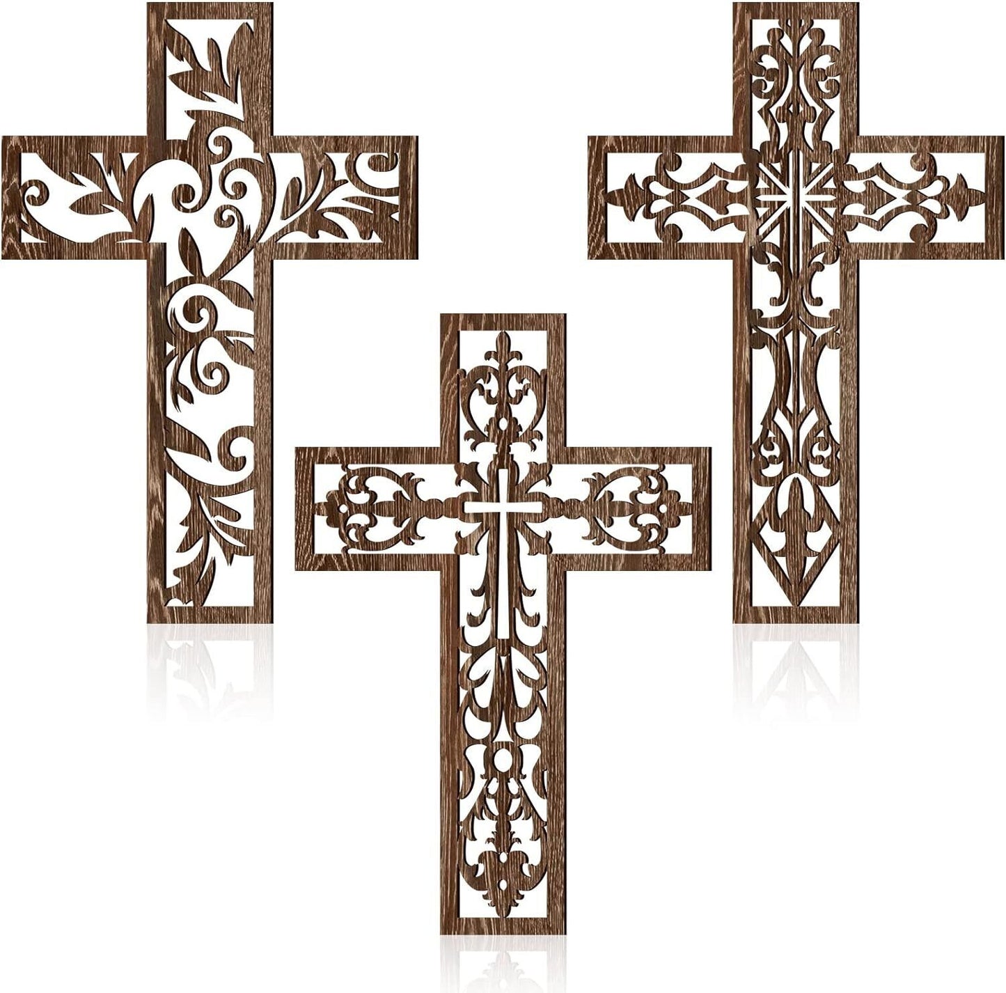 3 Pcs Wooden Wall Hanging Cross Handmade Antique Cross Hanging Decor Religious