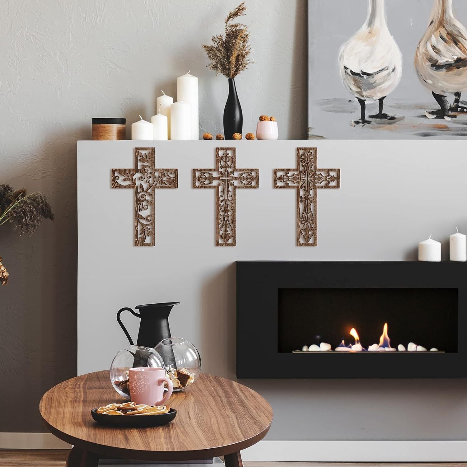 3 Pcs Wooden Wall Hanging Cross Handmade Antique Cross Hanging Decor Religious